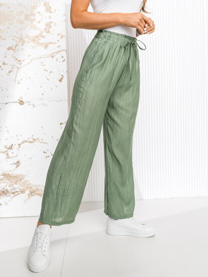 Pantalón ancho de tela para mujer verde Bolf W7970