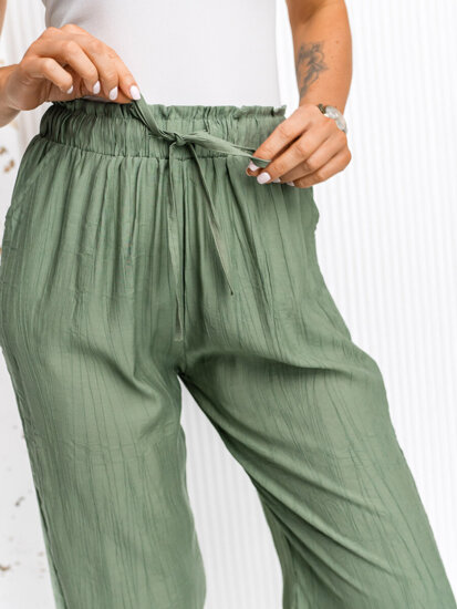 Pantalón ancho de tela para mujer verde Bolf W7970