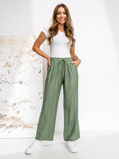 Pantalón ancho de tela para mujer verde Bolf W7970