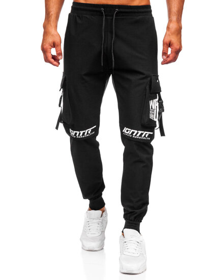 Pantalón cargo de chándal jogger para hombre negro Bolf K11