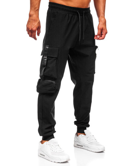 Pantalón cargo de chándal jogger para hombre negro Bolf K15