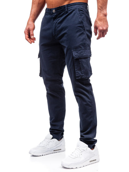 Pantalón cargo de tela para hombre azul oscuro Bolf J700