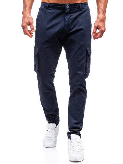 Pantalón cargo de tela para hombre azul oscuro Bolf J700