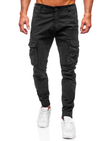 Pantalón cargo joggers de tela negro para hombre Bolf 2233