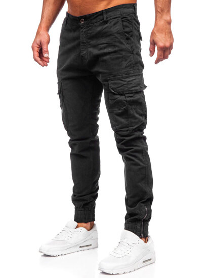 Pantalón cargo joggers de tela negro para hombre Bolf 2233