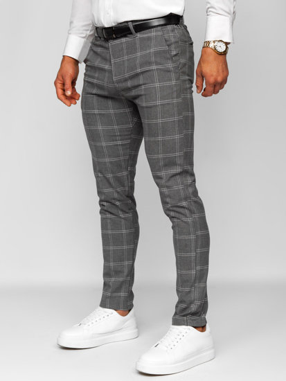 Pantalón chino a cuadros de tela para hombre antracita Bolf 0036