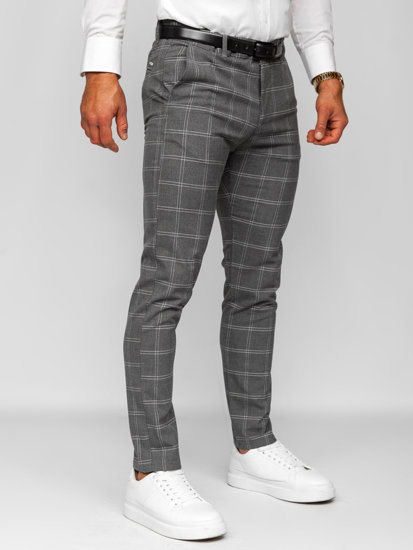 Pantalón chino a cuadros de tela para hombre antracita Bolf 0036