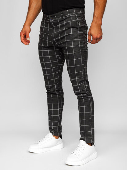 Pantalón chino a cuadros de tela para hombre antracita Bolf 0050