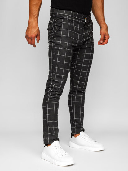 Pantalón chino a cuadros de tela para hombre antracita Bolf 0050