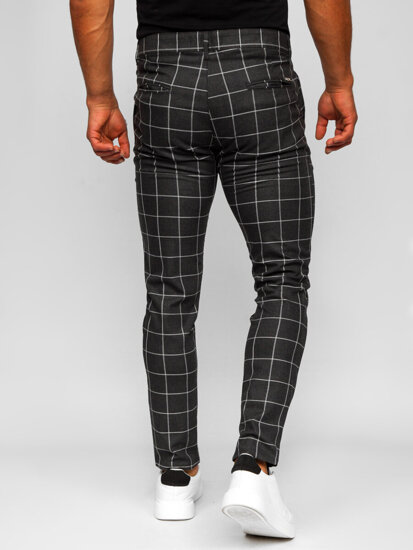 Pantalón chino a cuadros de tela para hombre antracita Bolf 0050