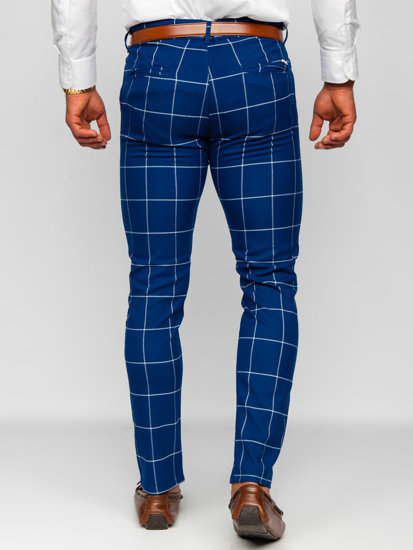 Pantalón chino a cuadros de tela para hombre azul Bolf 0037