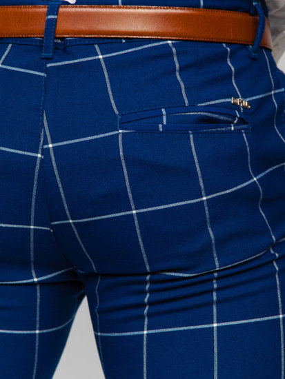 Pantalón chino a cuadros de tela para hombre azul Bolf 0037