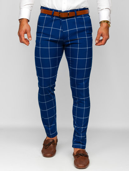 Pantalón chino a cuadros de tela para hombre azul Bolf 0037