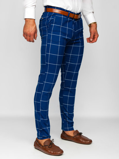 Pantalón chino a cuadros de tela para hombre azul Bolf 0037