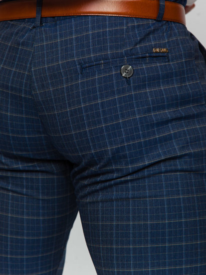 Pantalón chino a cuadros de tela para hombre azul oscuro Bolf 0035