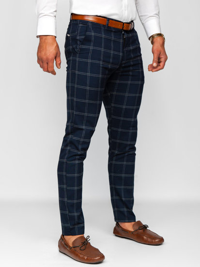 Pantalón chino a cuadros de tela para hombre azul oscuro Bolf 0036