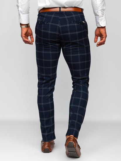 Pantalón chino a cuadros de tela para hombre azul oscuro Bolf 0036