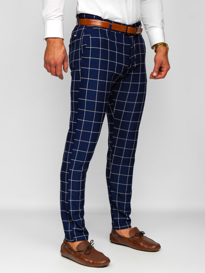 Pantalón chino a cuadros de tela para hombre azul oscuro Bolf 0038