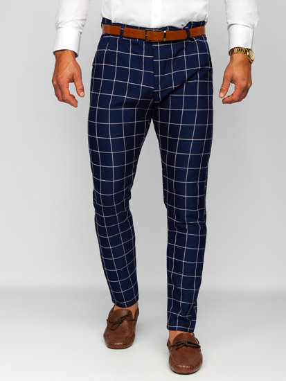 Pantalón chino a cuadros de tela para hombre azul oscuro Bolf 0038