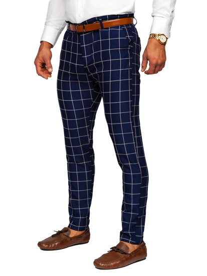 Pantalón chino a cuadros de tela para hombre azul oscuro Bolf 0038