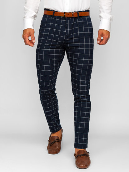 Pantalón chino a cuadros de tela para hombre azul oscuro Bolf 0047