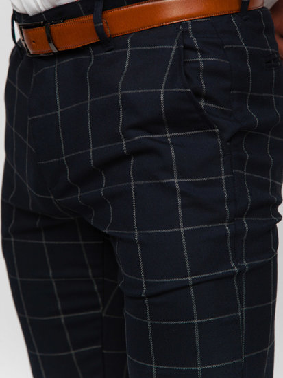 Pantalón chino a cuadros de tela para hombre azul oscuro Bolf 0050