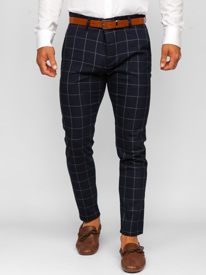 Pantalón chino a cuadros de tela para hombre azul oscuro Bolf 0050