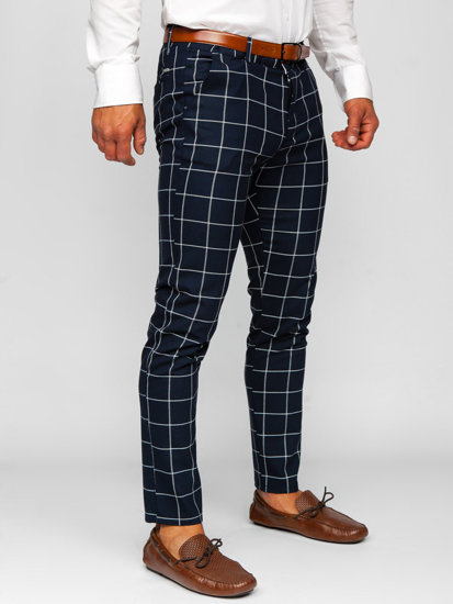 Pantalón chino a cuadros de tela para hombre azul tinta Bolf 0050