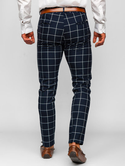 Pantalón chino a cuadros de tela para hombre azul tinta Bolf 0050