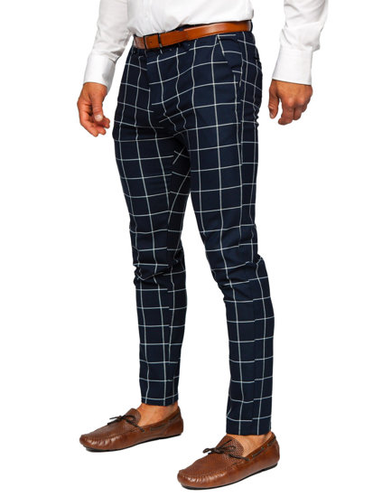 Pantalón chino a cuadros de tela para hombre azul tinta Bolf 0050