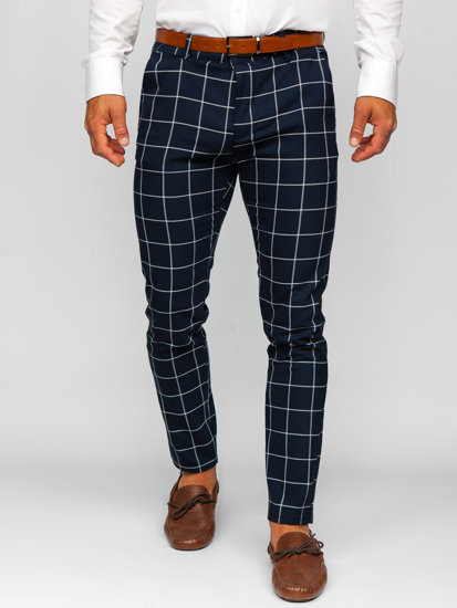 Pantalón chino a cuadros de tela para hombre azul tinta Bolf 0050