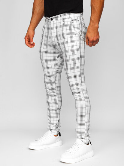 Pantalón chino a cuadros de tela para hombre blanco Bolf 0054