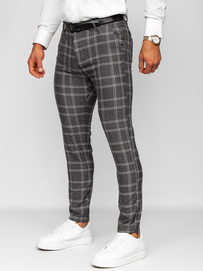 Pantalón chino a cuadros de tela para hombre grafito Bolf 0034