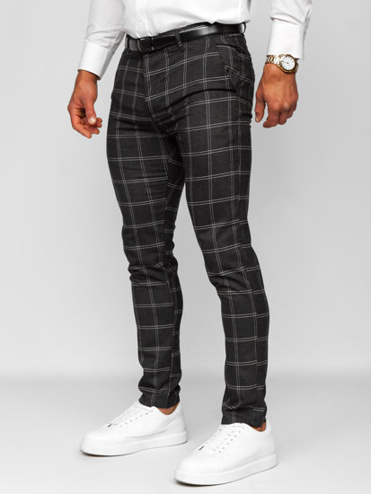 Pantalón chino a cuadros de tela para hombre grafito Bolf 0036