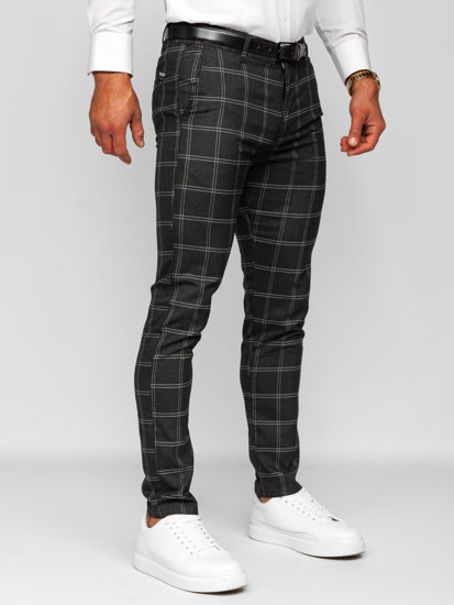 Pantalón chino a cuadros de tela para hombre grafito Bolf 0036