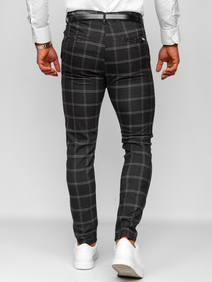 Pantalón chino a cuadros de tela para hombre grafito Bolf 0036