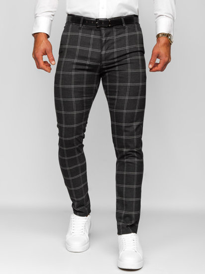 Pantalón chino a cuadros de tela para hombre grafito Bolf 0036