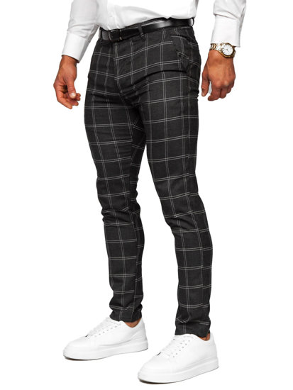 Pantalón chino a cuadros de tela para hombre grafito Bolf 0036