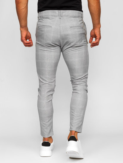 Pantalón chino a cuadros de tela para hombre gris Bolf 0063