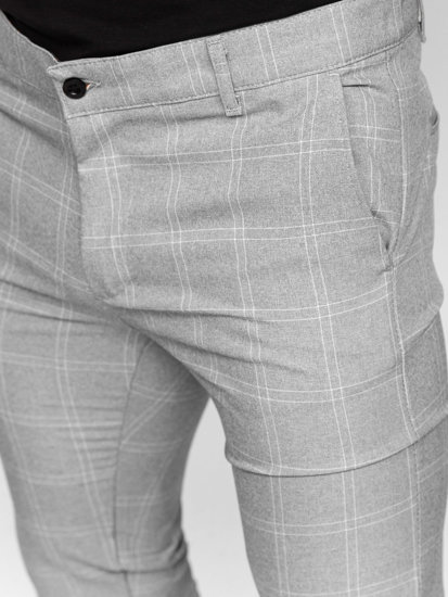 Pantalón chino a cuadros de tela para hombre gris Bolf 0063