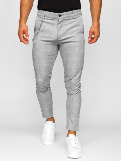 Pantalón chino a cuadros de tela para hombre gris Bolf 0063