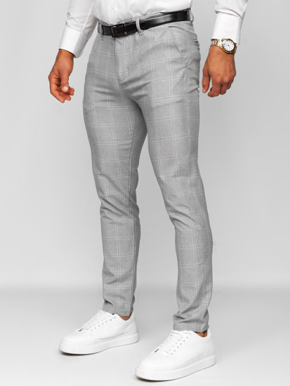 Pantalón chino a cuadros de tela para hombre gris y blanco Bolf 0036