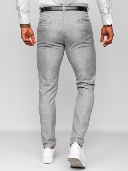 Pantalón chino a cuadros de tela para hombre gris y blanco Bolf 0036