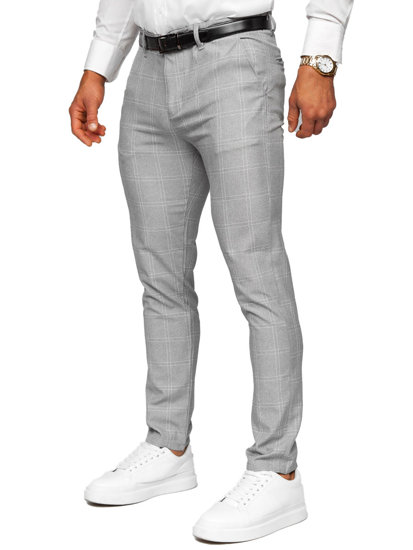 Pantalón chino a cuadros de tela para hombre gris y blanco Bolf 0036