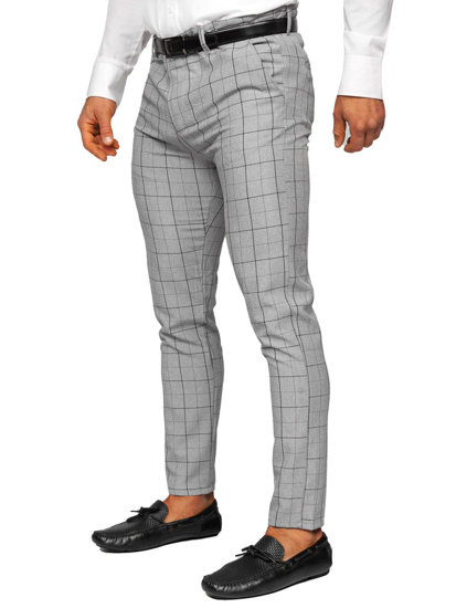 Pantalón chino a cuadros de tela para hombre gris y negro Bolf 0032