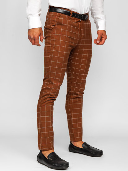 Pantalón chino a cuadros de tela para hombre marrón Bolf 0047