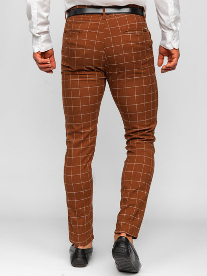 Pantalón chino a cuadros de tela para hombre marrón Bolf 0047