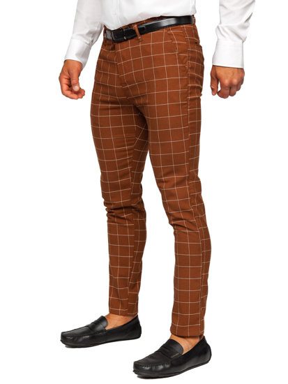 Pantalón chino a cuadros de tela para hombre marrón Bolf 0047