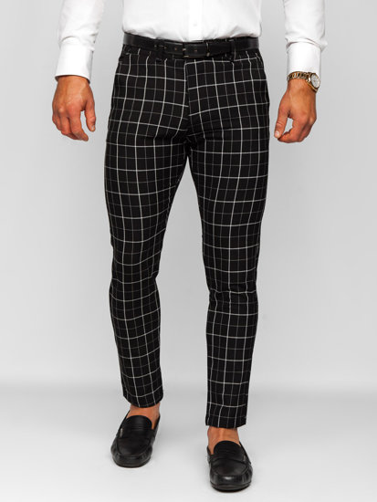 Pantalón chino a cuadros de tela para hombre negro Bolf 0033