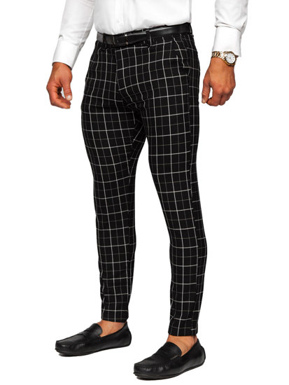 Pantalón chino a cuadros de tela para hombre negro Bolf 0033